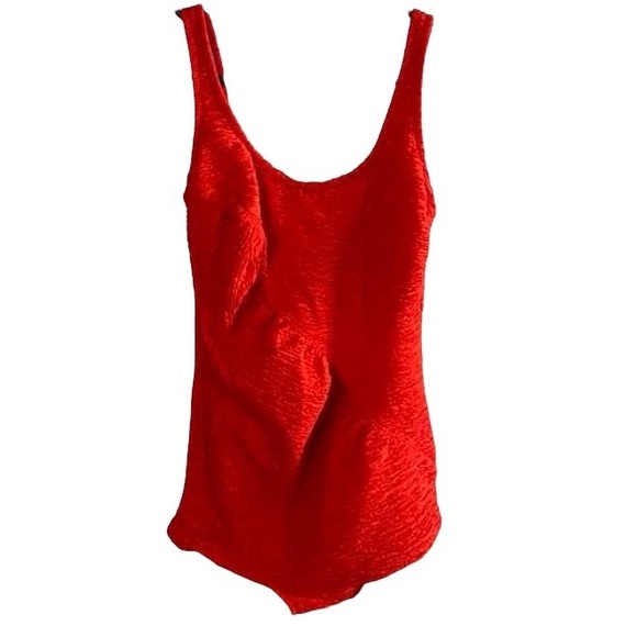 Vintage-style Red One Piece Swimsuit Asymmetrical Texture size M/L - Picture 1 of 2